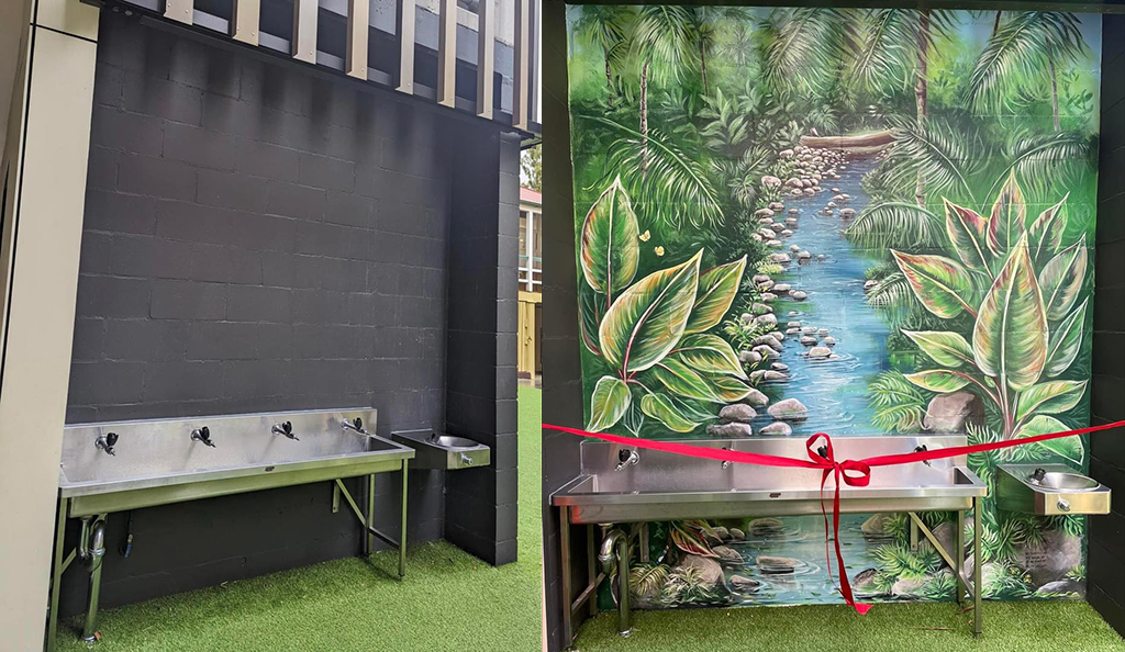 2022 Year 6 cohort departing gift #1: rainforest mural designed and painted by RS Visual Studio and funded by Year 6 student fundraising and parent donations